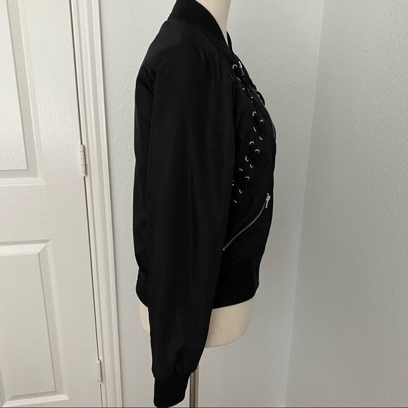 Rue 21 Motorcycle Bomber Biker Style Jacket Criss Cross Streetwear Trendy Size S - Picture 5 of 11